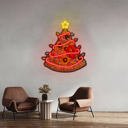 Christmas Pizza Tree Neon Artwork For Sale