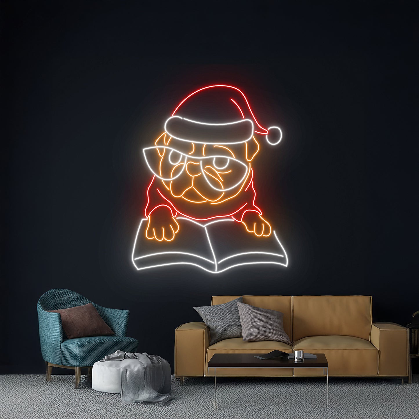 Christmas Pug Book Led Sign