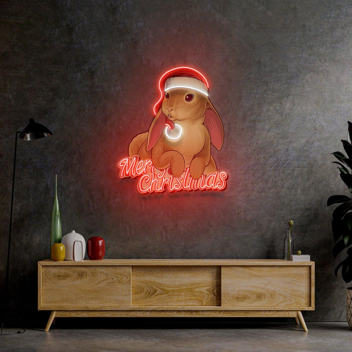 Christmas Rabbit Red White Uv Printed Led Neon Sign Home Holiday Decor | Shineneon