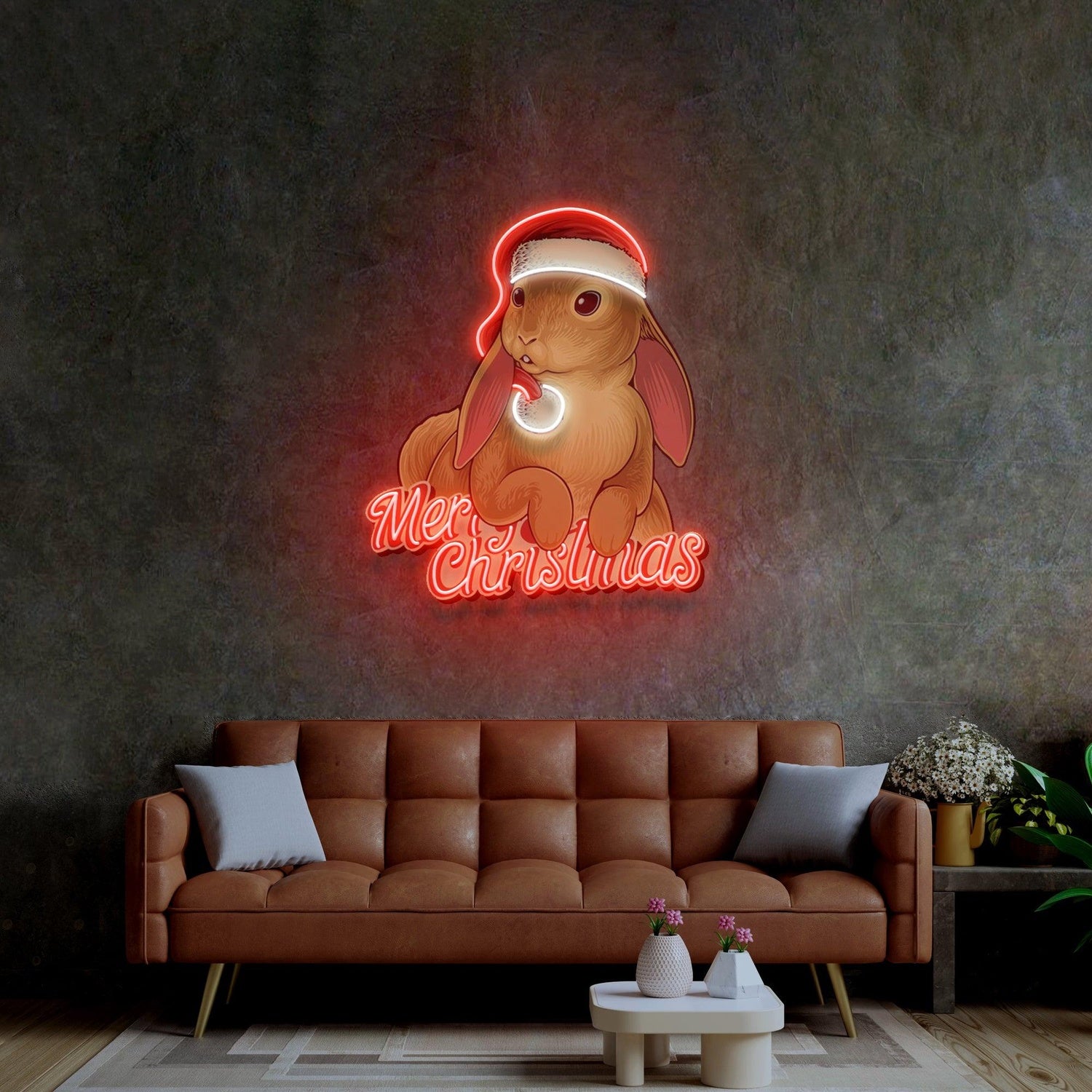 Christmas Rabbit Red White Uv Printed Led Neon Sign Home Holiday Decor | Shineneon