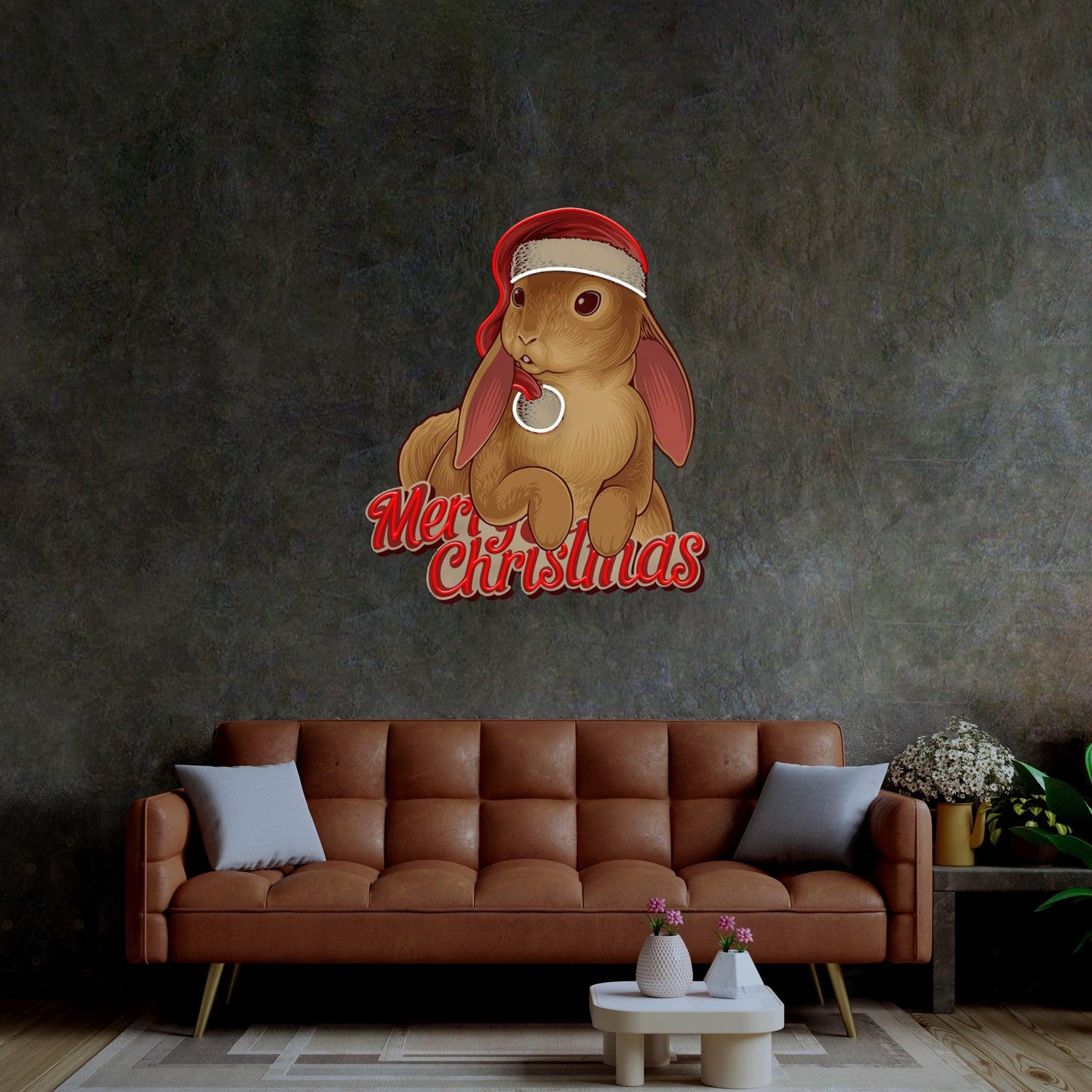 Christmas Rabbit Red White Uv Printed Led Neon Sign Home Holiday Decor | Shineneon