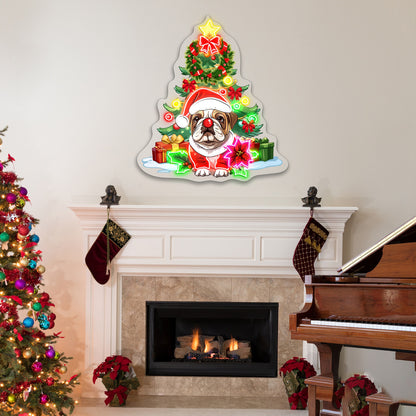 Christmas Santa Hat American Bulldog Dog Acrylic Led Sign | Shineneon