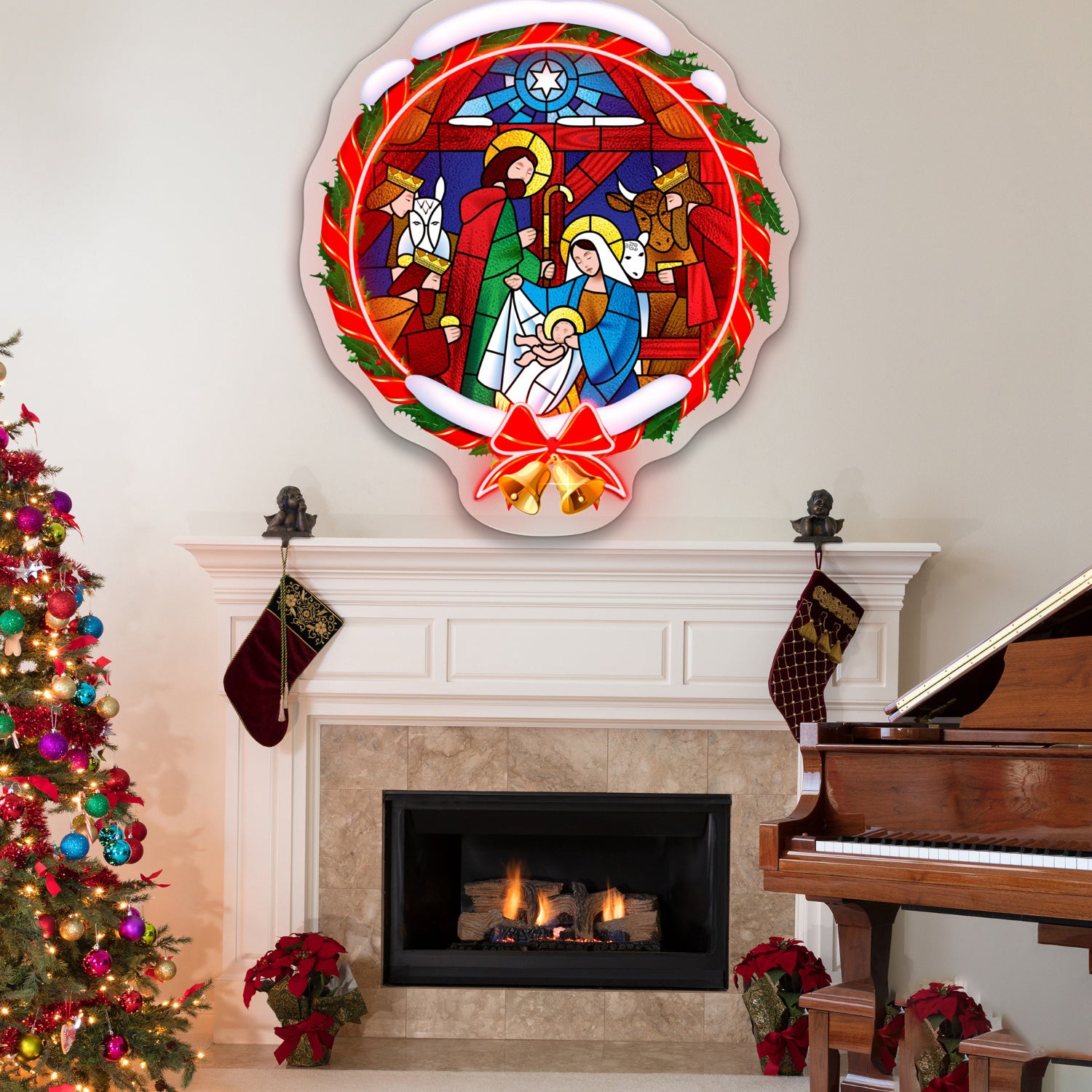 Christmas Scene in Holly Wreath Acrylic Led Neon Sign | Shineneon