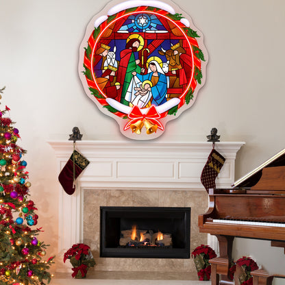 Christmas Scene in Holly Wreath Acrylic Led Neon Sign | Shineneon