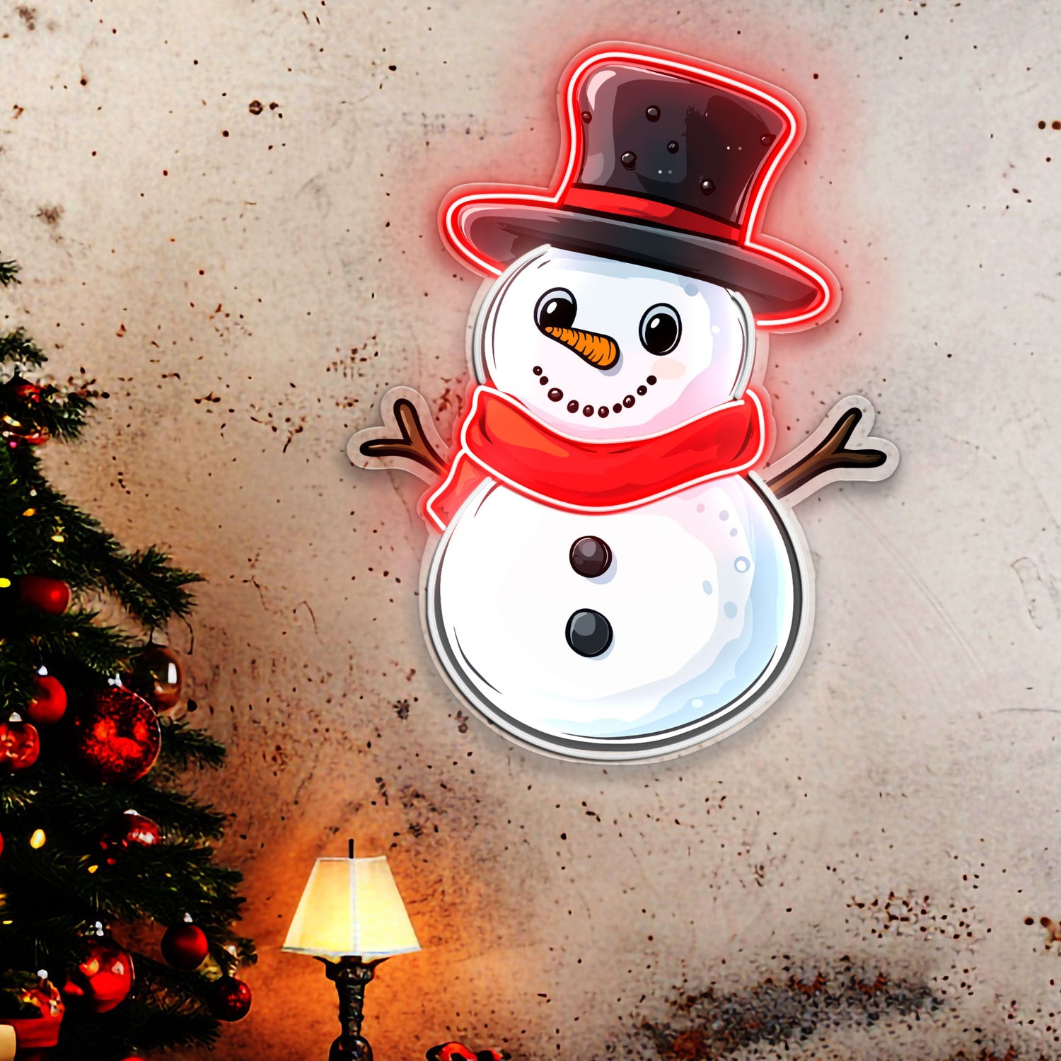 Christmas Snowman with Hat and Scarf Acrylic Led Neon Sign | Shineneon