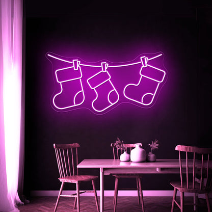 Christmas Socks Cute Purple Led Neon Sign - Shineneon