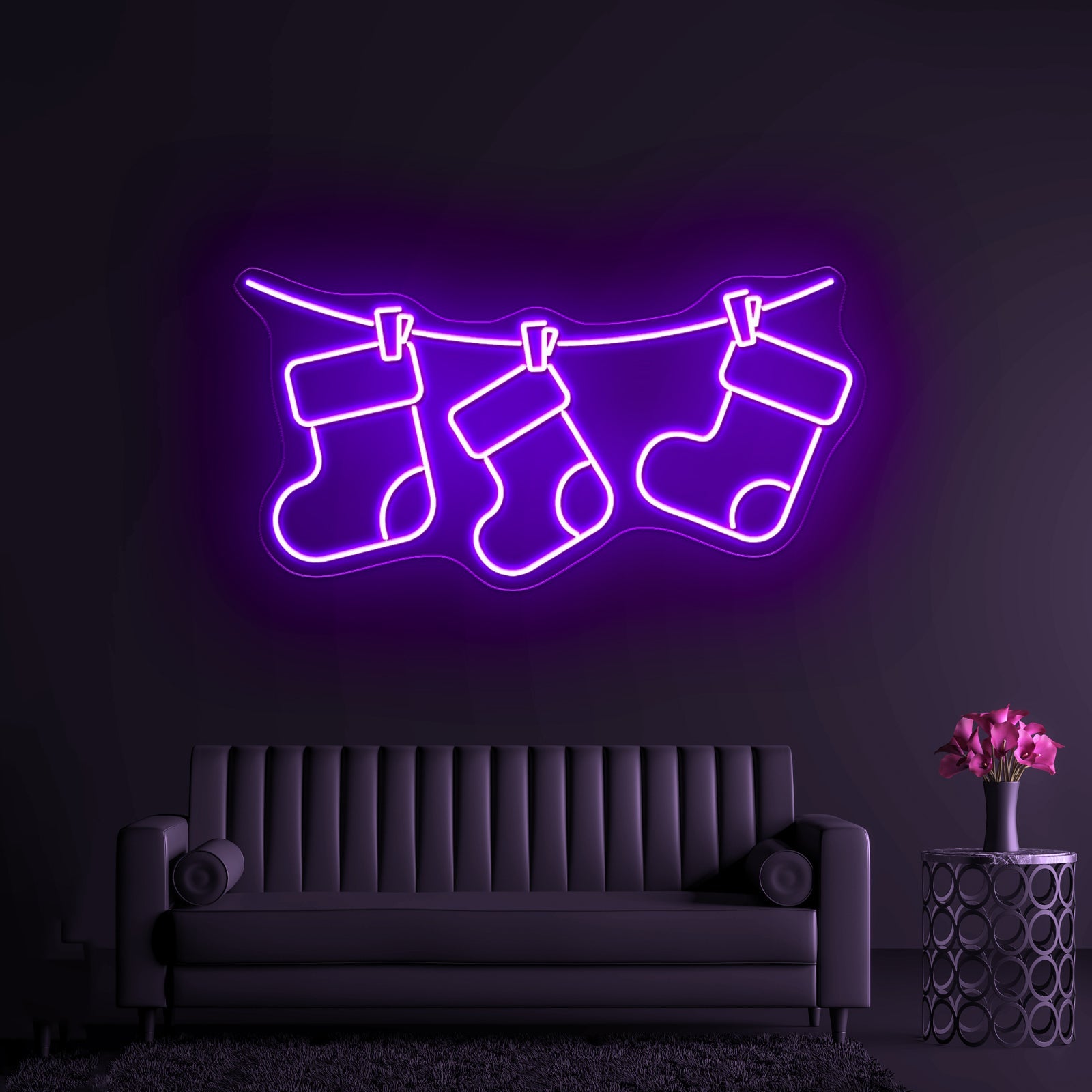 Christmas Socks Cute Purple Led Neon Sign - Shineneon