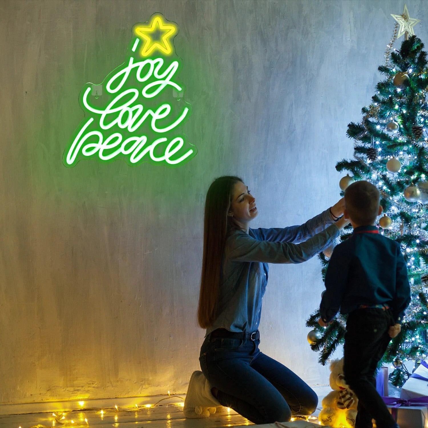 Christmas Tree Joy Love Peace Led Neon Sign Indoor Holiday Decor | Shineneon