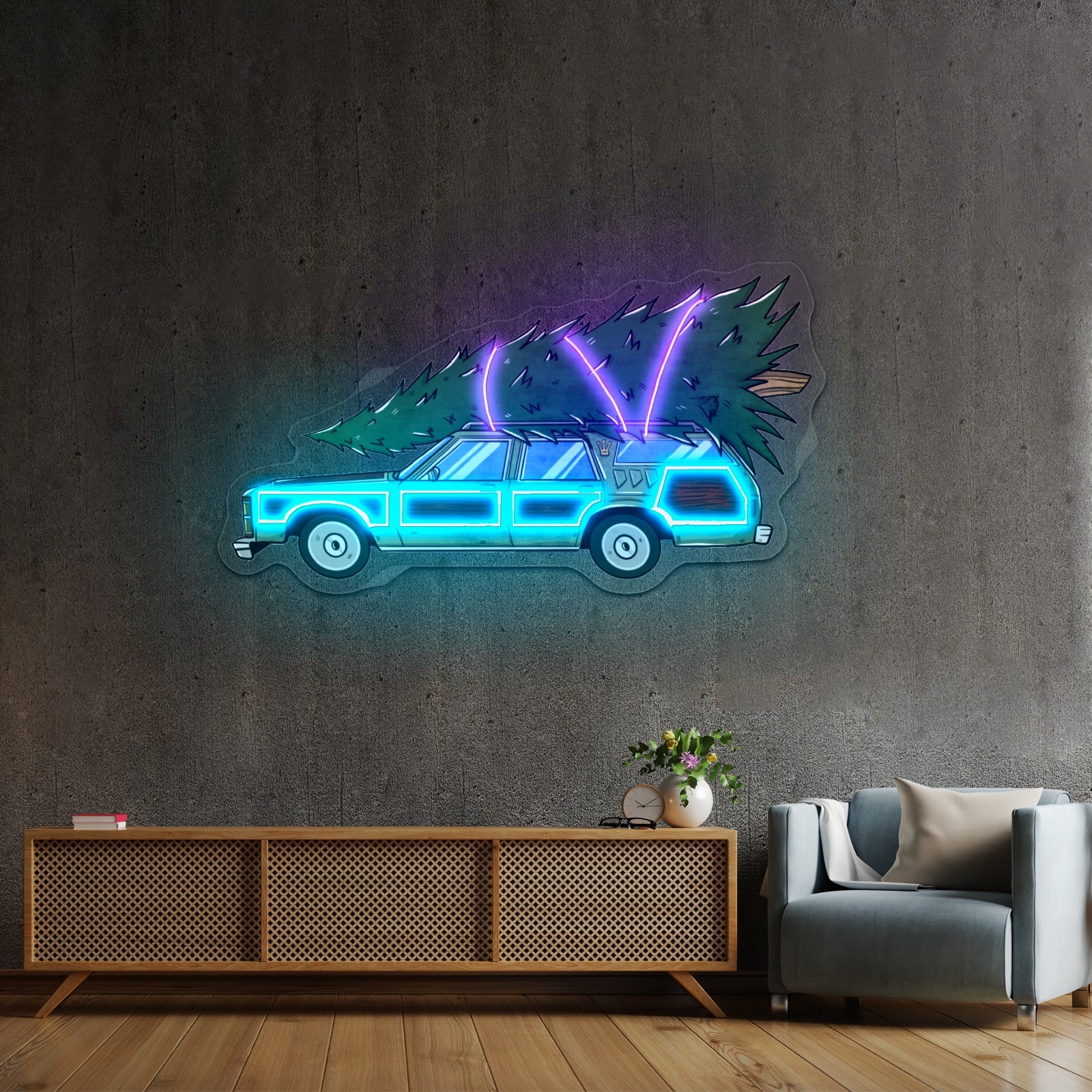 Christmas Tree On Station Wagon Neon Signs - Shineneon