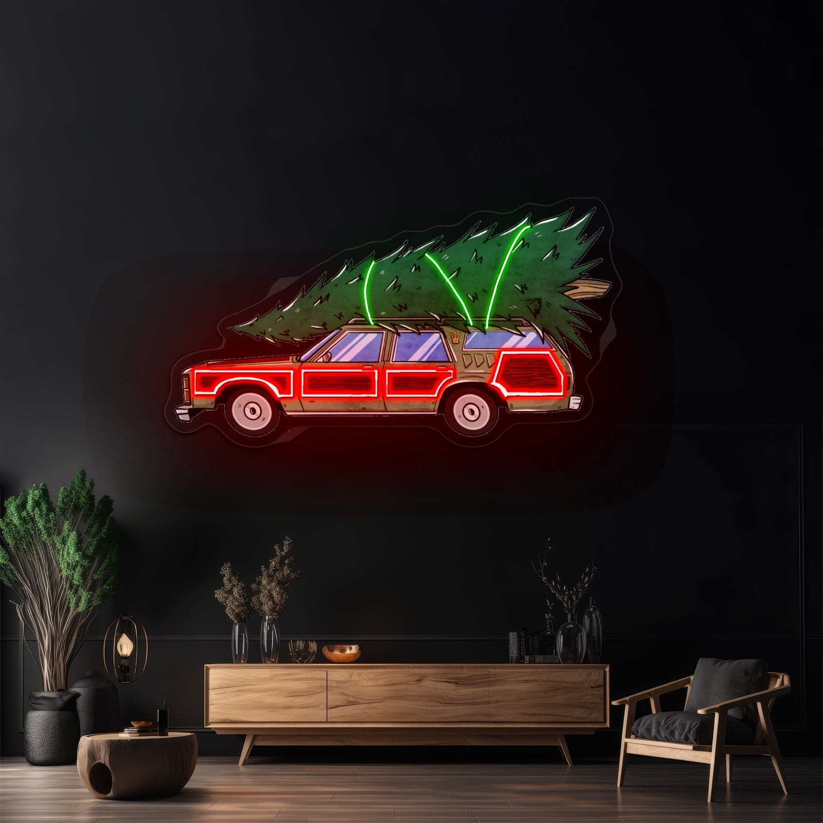 Christmas Tree On Station Wagon Neon Signs - Shineneon