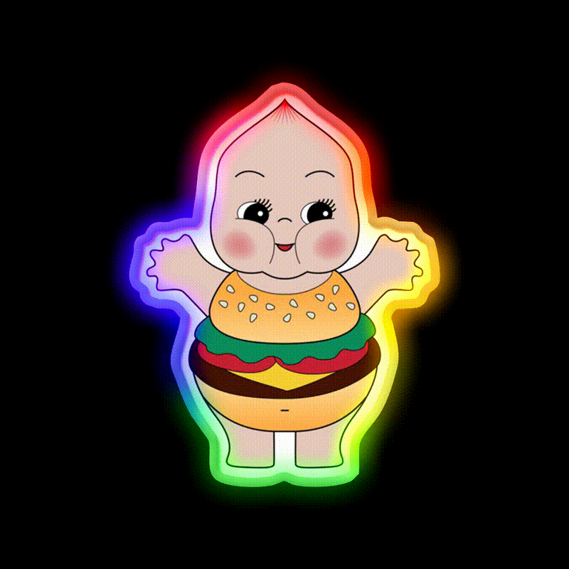 Chubby Burger Snack Food Led Neon Sign Rgb Color - LED neon sign close-up detail
