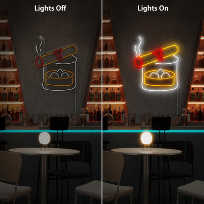 Cigar Glass Neon Sign LED Neon Sign day and night comparison