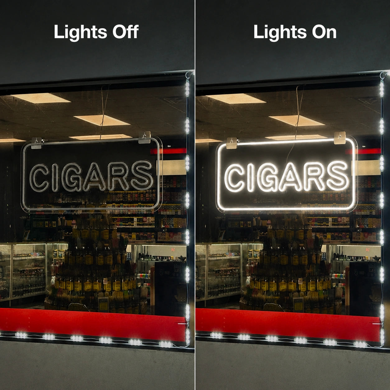 Cigar Room Wall Neon Sign LED Neon Sign day and night comparison