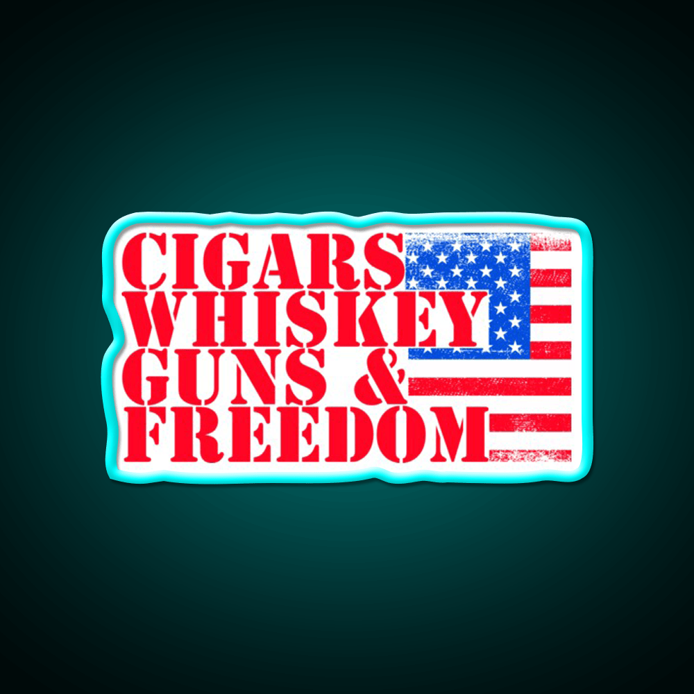 Cigars Whiskey Guns Freedom Classic Whiskey Drink Bar Led Neon Sign Rgb Color - Shineneon