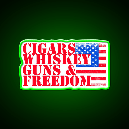 Cigars Whiskey Guns Freedom Classic Whiskey Drink Bar Led Neon Sign Rgb Color - Shineneon