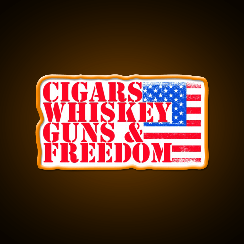Cigars Whiskey Guns Freedom Classic Whiskey Drink Bar Led Neon Sign Rgb Color - Shineneon