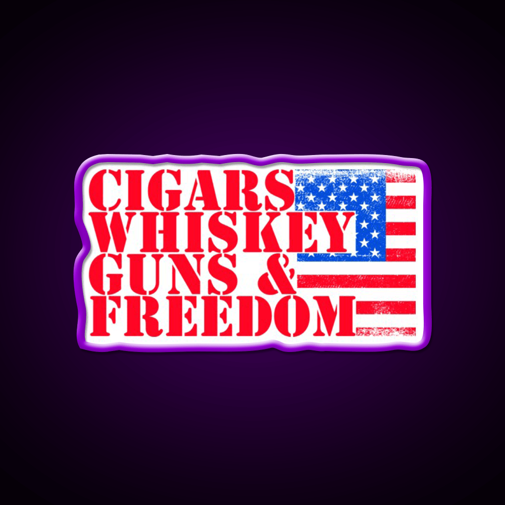 Cigars Whiskey Guns Freedom Classic Whiskey Drink Bar Led Neon Sign Rgb Color - Shineneon