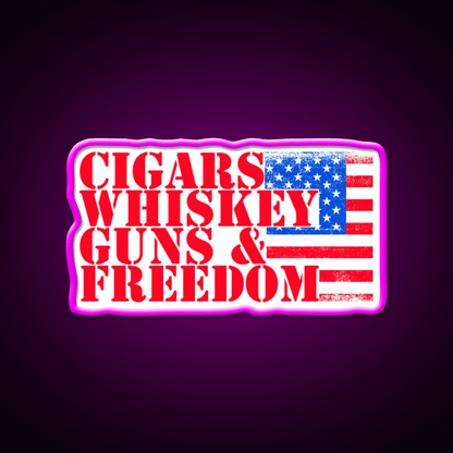 Cigars Whiskey Guns Freedom Classic Whiskey Drink Bar Led Neon Sign Rgb Color - Shineneon