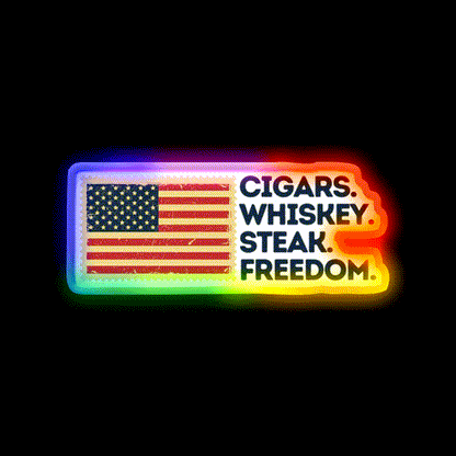Cigars Whiskey Steak Freedom Patriotic Whiskey Drink Bar Led Neon Sign Rgb Color - LED neon sign close-up detail