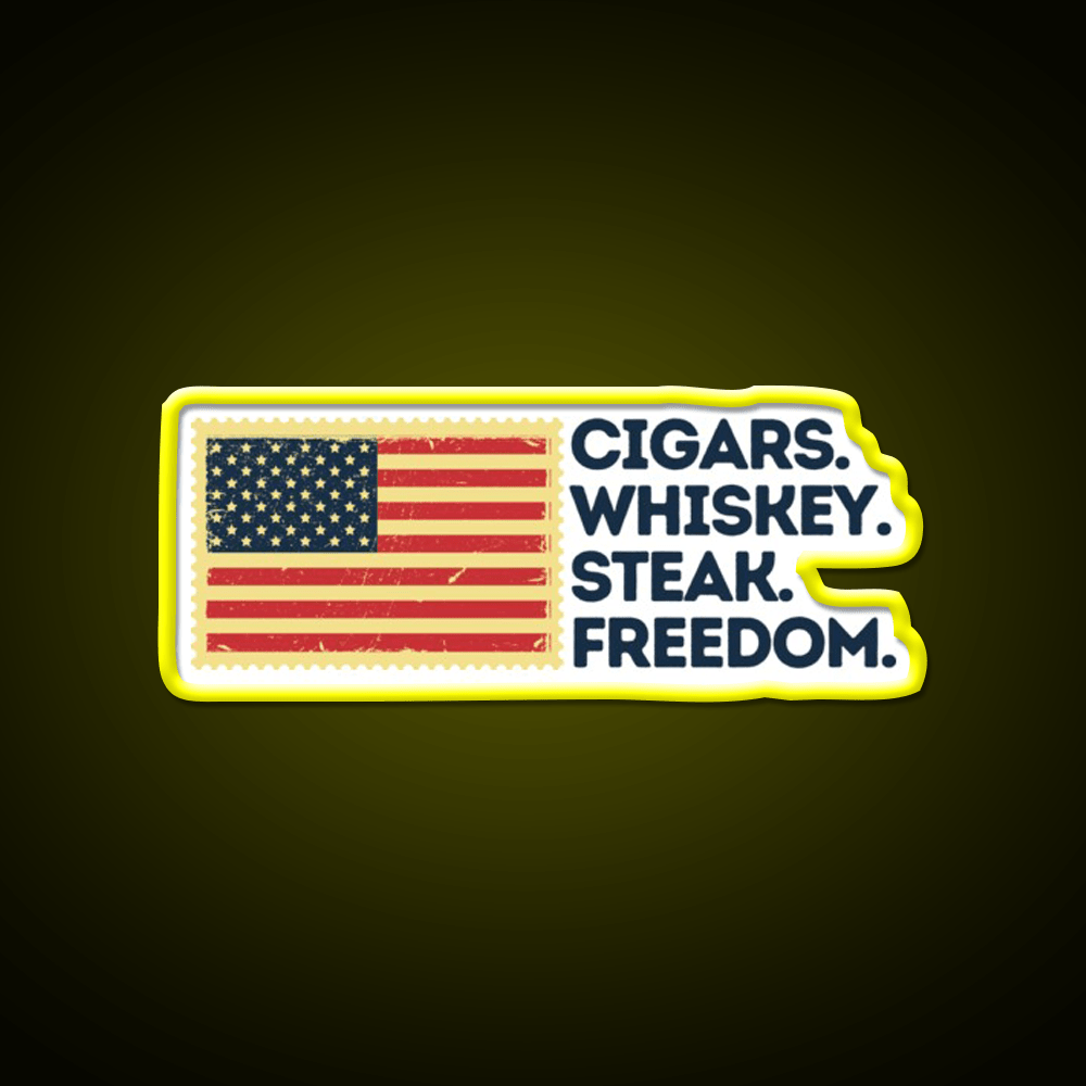 Cigars Whiskey Steak Freedom Patriotic Whiskey Drink Bar Led Neon Sign Rgb Color - Shineneon