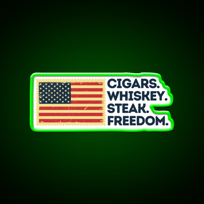 Cigars Whiskey Steak Freedom Patriotic Whiskey Drink Bar Led Neon Sign Rgb Color - Shineneon