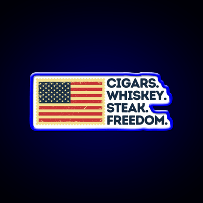 Cigars Whiskey Steak Freedom Patriotic Whiskey Drink Bar Led Neon Sign Rgb Color - Shineneon