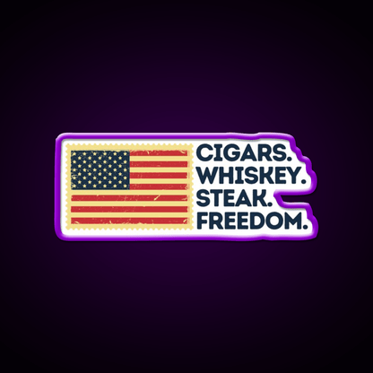 Cigars Whiskey Steak Freedom Patriotic Whiskey Drink Bar Led Neon Sign Rgb Color - Shineneon