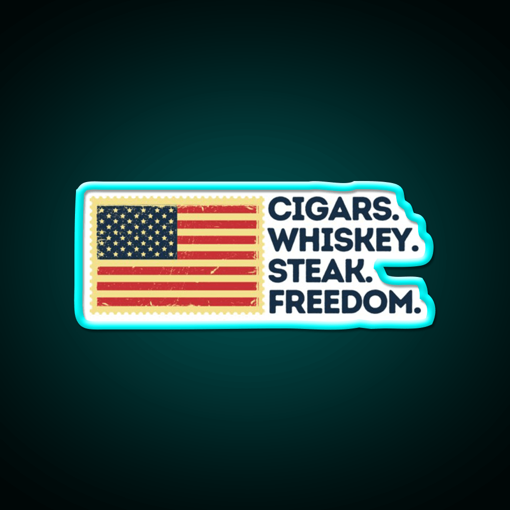 Cigars Whiskey Steak Freedom Patriotic Whiskey Drink Bar Led Neon Sign Rgb Color - Shineneon