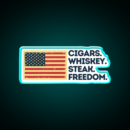 Cigars Whiskey Steak Freedom Patriotic Whiskey Drink Bar Led Neon Sign Rgb Color - Shineneon