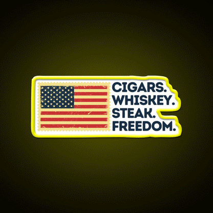 Cigars Whiskey Steak Freedom Patriotic Whiskey Drink Bar Led Neon Sign Rgb Color - Custom LED neon sign front view