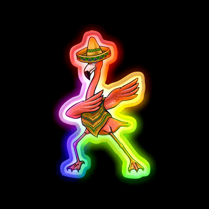 Cinco Dabbing Dab Flamingo Poncho Sombrero Party Drink Tequila Led Neon Sign Rgb Color - LED neon sign close-up detail