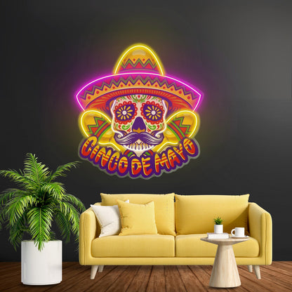 Cinco De Mayo Skull Mascot Led Neon Sign Light Custom Led Signs - Shineneon