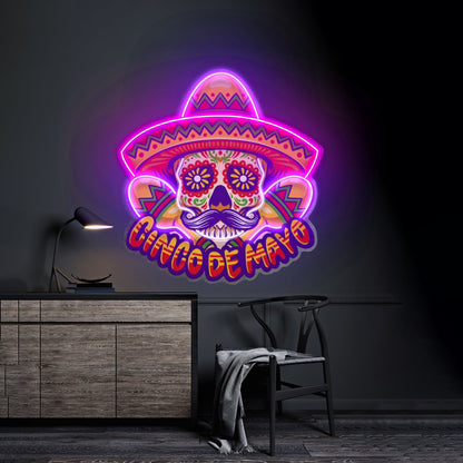 Cinco De Mayo Skull Mascot Led Neon Sign Light Custom Led Signs - Shineneon