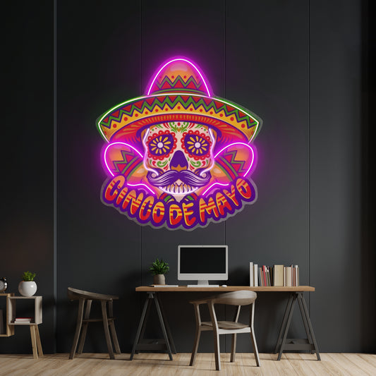 Cinco De Mayo Skull Mascot Led Neon Sign Light Custom Led Signs