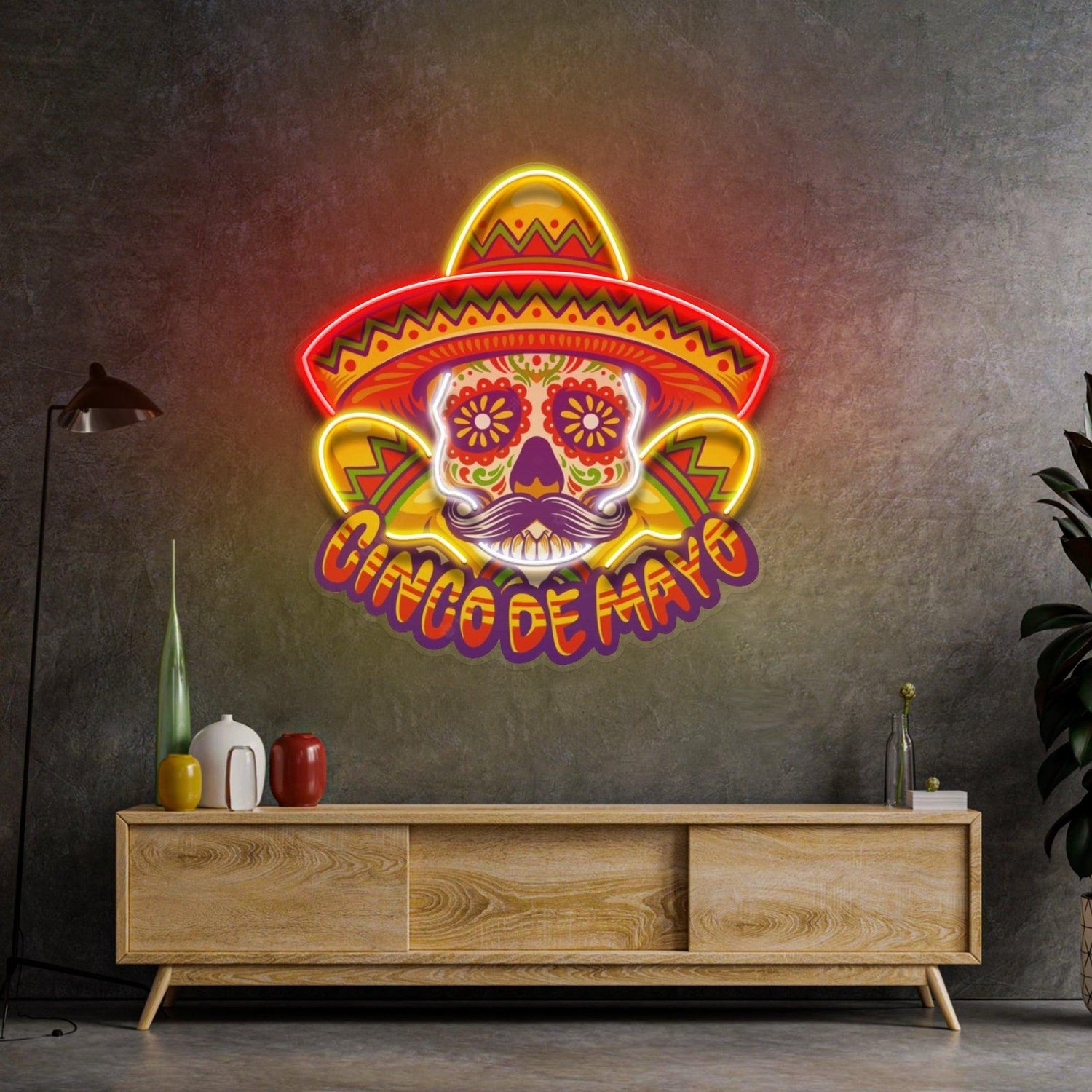 Cinco De Mayo Skull Mascot Multicolor Uv Printed Led Neon Sign For Home Bar Festival Decor | Shineneon