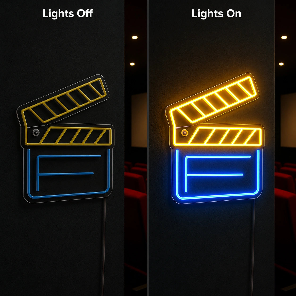 Cinema Seat Wall Neon Sign LED Neon Sign day and night comparison