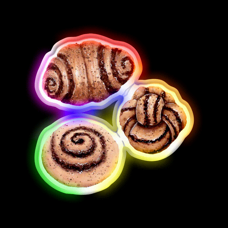 Cinnamon Pastry Pattern Watercolour Painting Snack Food Led Neon Sign Rgb Color - LED neon sign close-up detail