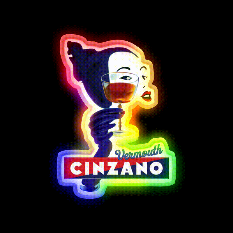 Cinzano Woman 1955 Vintage Cocktail Bar Decor Led Neon Sign Rgb Color - LED neon sign close-up detail