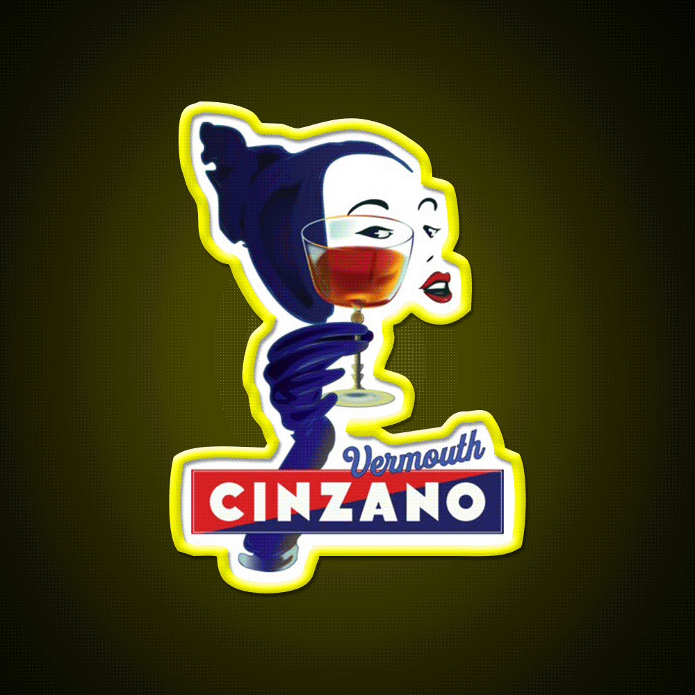 Cinzano Woman 1955 Vintage Cocktail Bar Decor Led Neon Sign Rgb Color - Custom LED neon sign front view