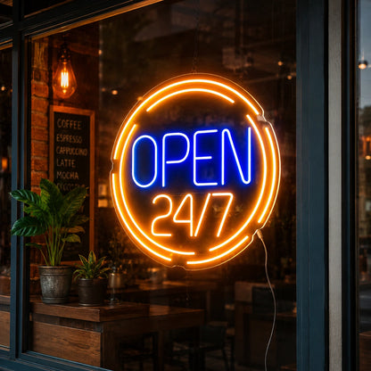 Circle Open 24 Seven Neon Sign LED Neon Sign real lifestyle scene