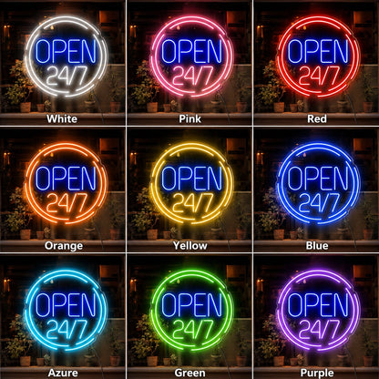 Circle Open 24 Seven Neon Sign LED Neon Sign color grid