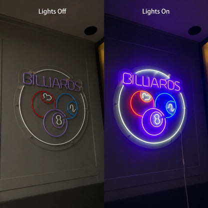 Circular Billiards Ball Neon Sign LED Neon Sign day and night comparison