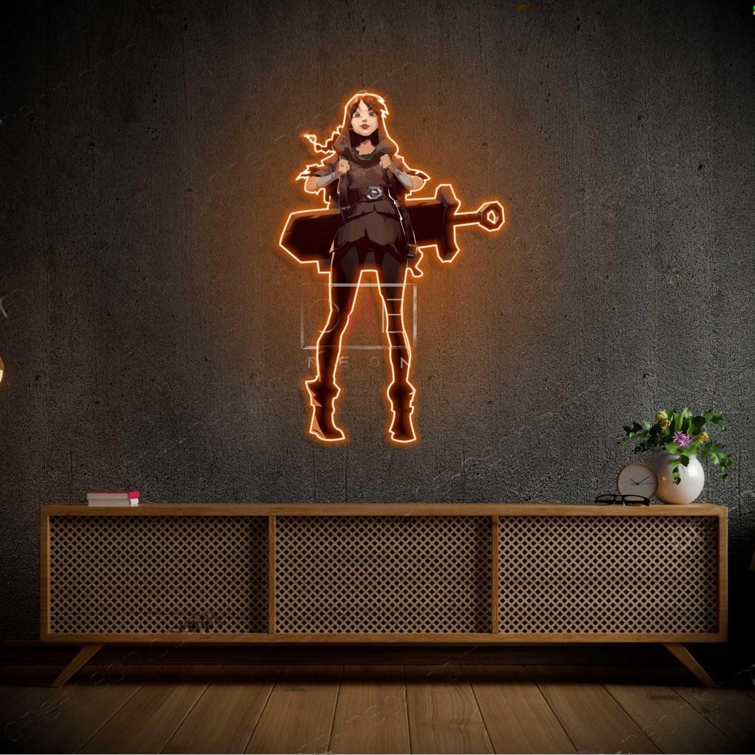 Cithria Lol Teal Blue Cartoon Warrior Led Neon Sign For Anime Room Decor | Shineneon