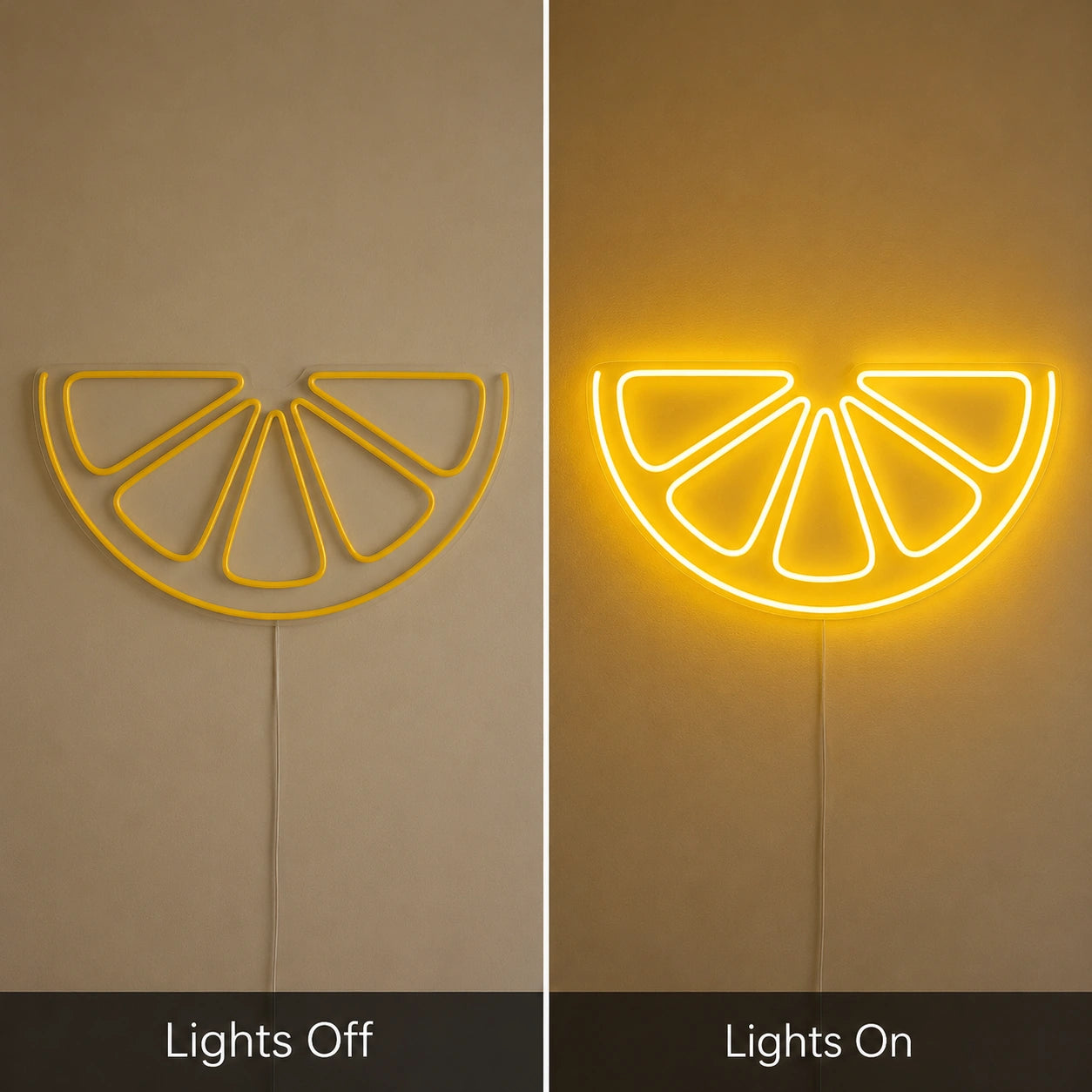 Citrus Slice Neon Sign LED Neon Sign day and night comparison