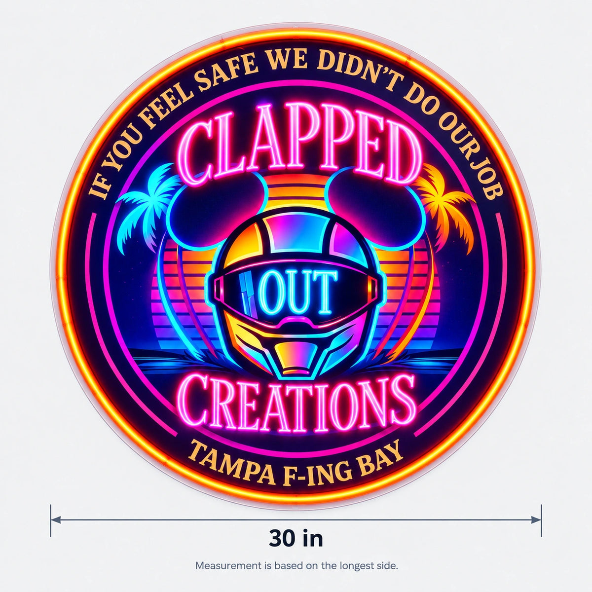 Clapped Out Custom LED Neon Sign | defb4bae0a8f9612e352845b3c2c40b933f4141b686727a43e1560e2371f9544 | dimensions