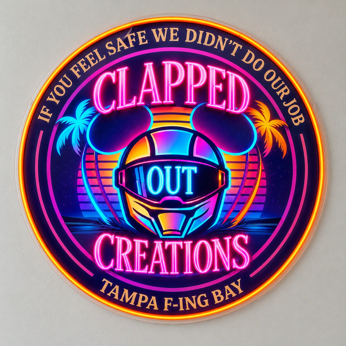 Clapped Out Custom LED Neon Sign | 0b4510d572c01939ee111e3ef6ae239e264838a24ac9c45686ef4a48d5e6a58d | natural_light