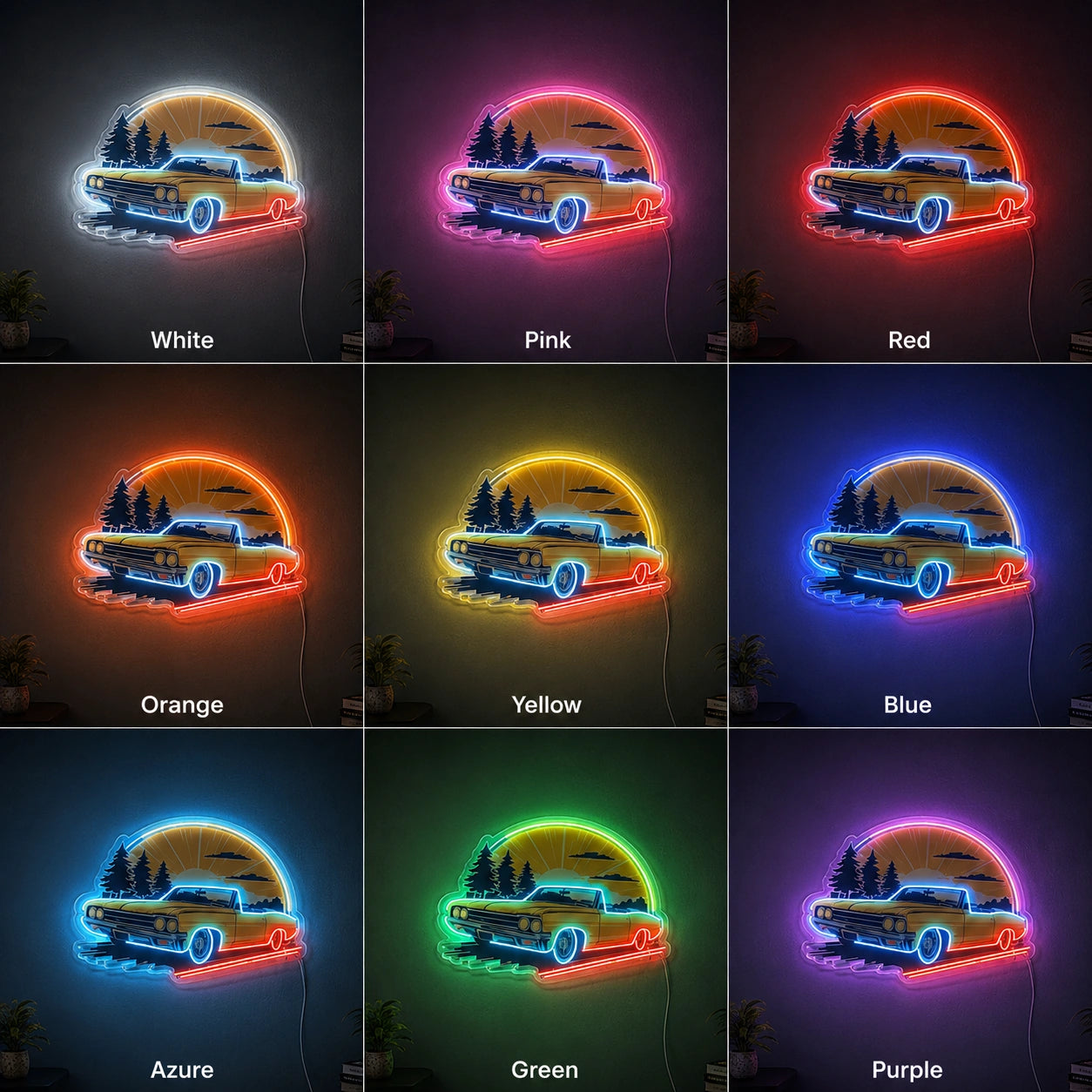 Classic Car Garage Wall Neon Sign LED Neon Sign color grid