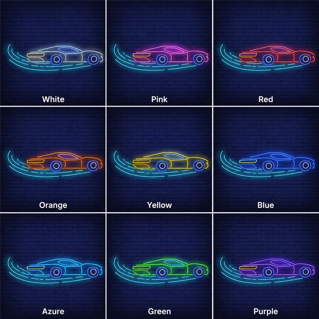 Classic Car Motion Neon Sign LED Neon Sign color grid