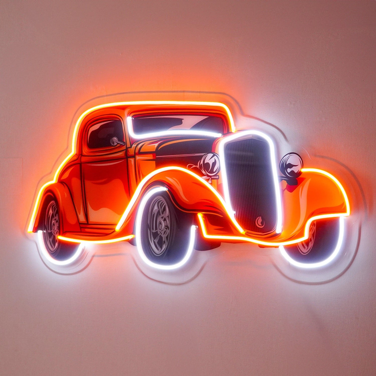 Classic-Car Orange-White Uv Printed Led Neon Sign For Auto Club Garage Decor | Shineneon