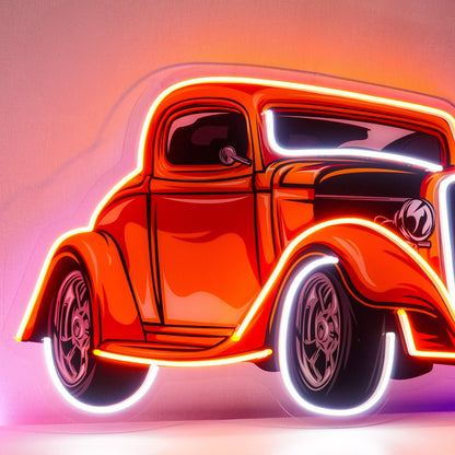 Classic-Car Orange-White Uv Printed Led Neon Sign For Auto Club Garage Decor | Shineneon